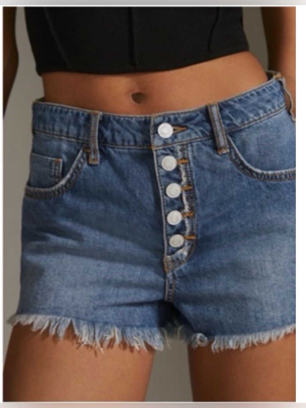 Pilcro Button Fly Shorts med wash Denim Cut Off Distressed Sz 27